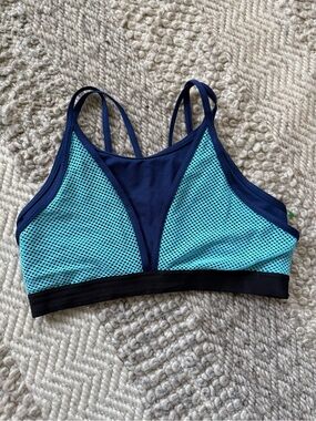 Victoria's Secret Teal & Navy Mesh Strappy Sports Bra size large ex cond